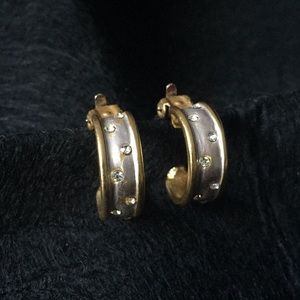 Vintage Silver & Gold Clip-On Thick Hoop Earrings